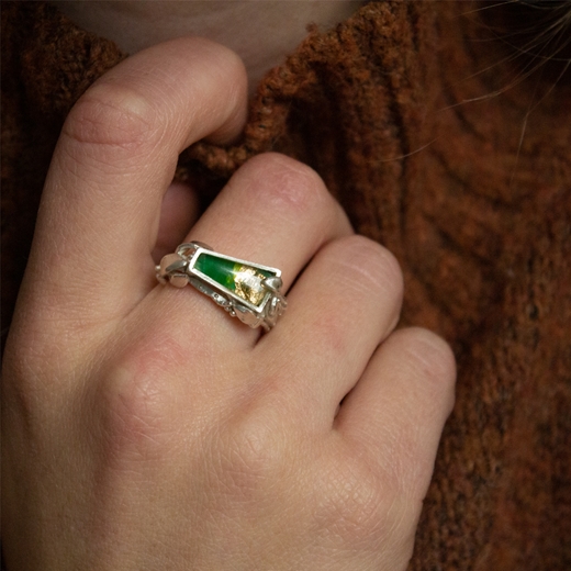 Verdant Silver Ring with Eco Resin worn