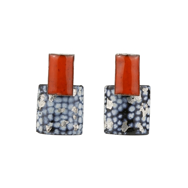 Tangerine, Blue and Silver Rectangle Square Stud Drops