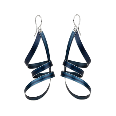 Petrol blue long ribbon drop earrings