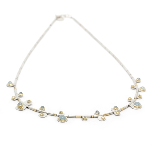 Aquamarine and Diamond Disc necklace - full