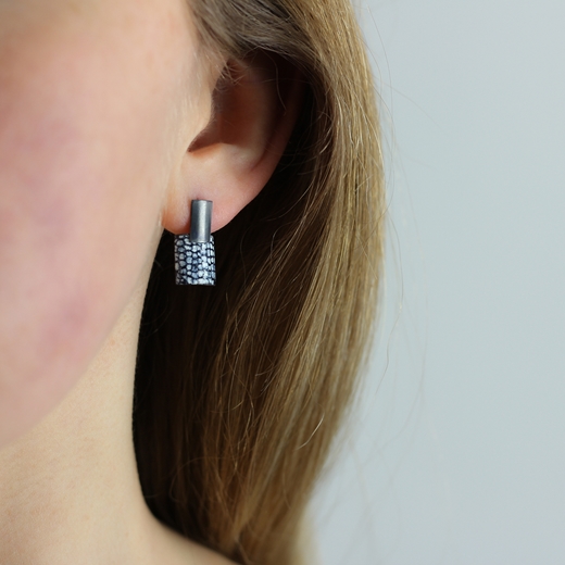 Rectangle and Square Stud Drops - oxidised blue worn