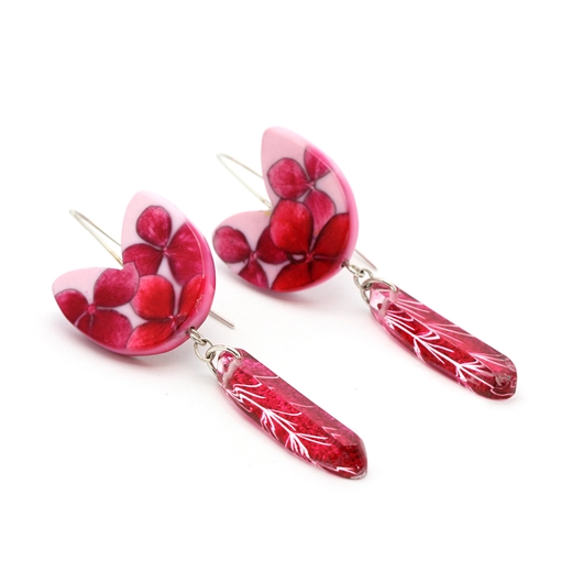 Pink & Cranberry, Tulip Drop earrings - side