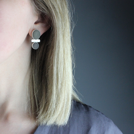 Pebble stack earrings - worn