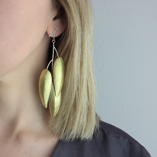 Large garden earrings with three leaves - worn