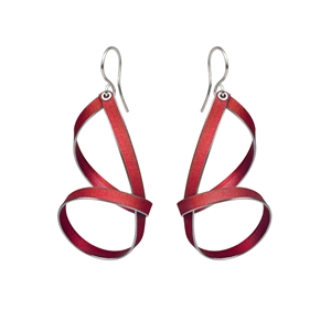 Red short drop ribbon earrings