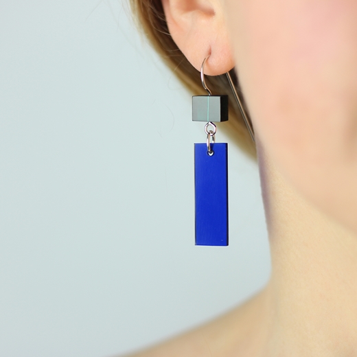 Architect earrings green and blue worn