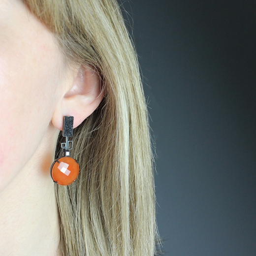 Orange Pixel Earrings - worn