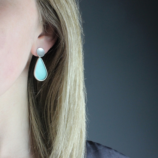 Silver circle and turquoise teardrop - worn