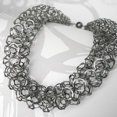 Oxidised silver short chain tube necklace