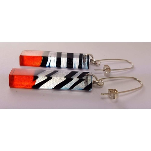 Orange Humbug Striped Rectangle Earrings (side)