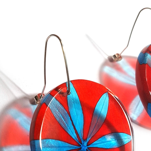 Red & Turquoise Star Leaf disc Earrings (tall)