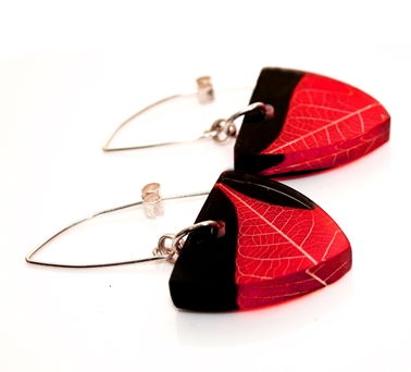 Red & Blabk Skeleton Leaf Triangle Earrings