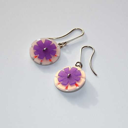 purple and cream flower design earring