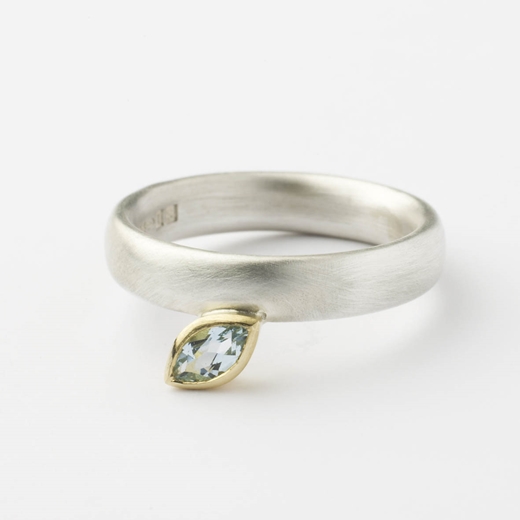 Silver, 18k gold and aquamarine ring