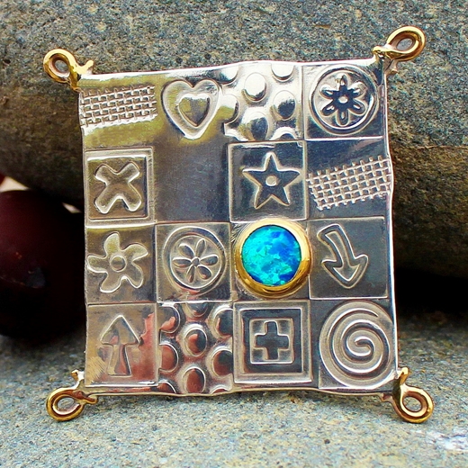 Asymmetrical brooch, square, blue opal, 5