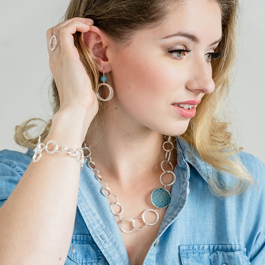 Asymmetric Turquoise Fabric Necklace - Model Shot
