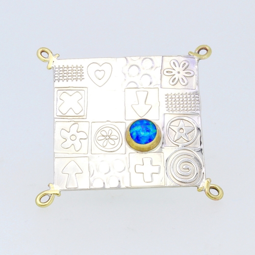 Square brooch, blue opal triplet, 2