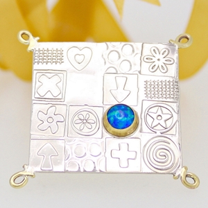 Asymmetrical brooch, square, blue opal, 1
