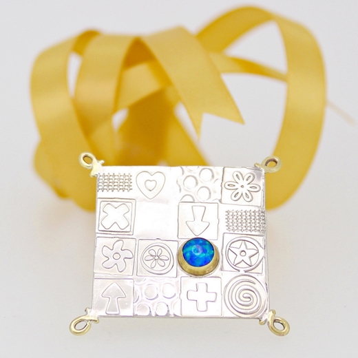 Asymmetrical brooch, square, blue opal, 4