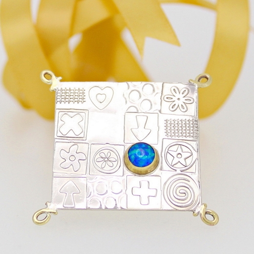 Square brooch, blue opal triplet,1