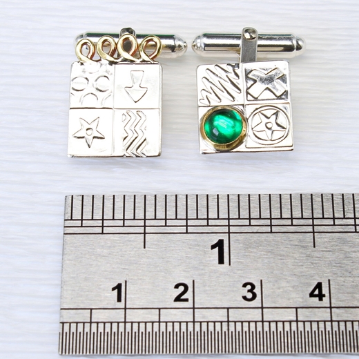 Asymmetrical cufflinks, green spinel, ruler, 4