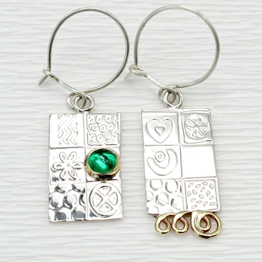 Asymmetrical earrings, green spinel, med. 4