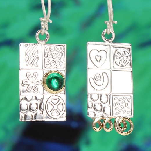 Asymmetrical earrings, green spinel, med. 2