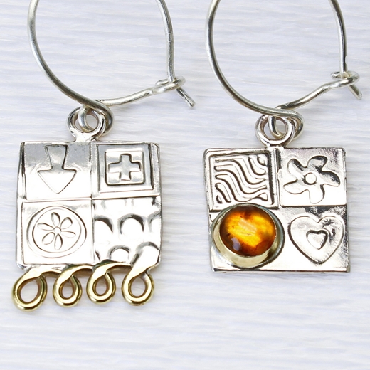Asymmetrical small earrings, amber, 4