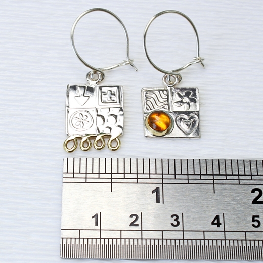 Asymmetrical small earrings, amber, ruler,5