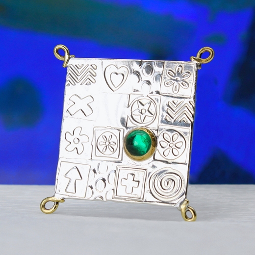 Square brooch, sterling silver, green spinel, no. 4