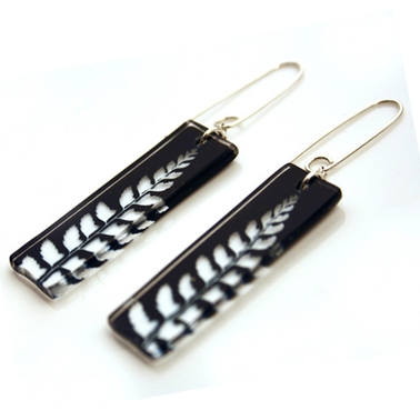 Black fern stick earrings