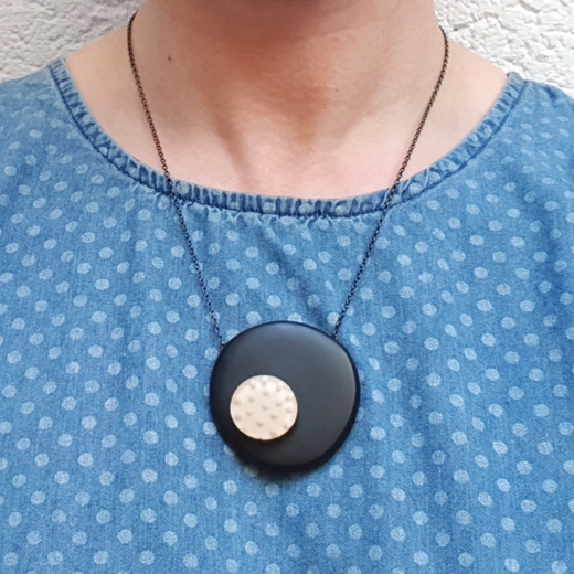 Black double layer resin pendant with nude spots
