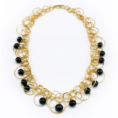 Black Swirl Bubble Multilink Necklace Gold plated