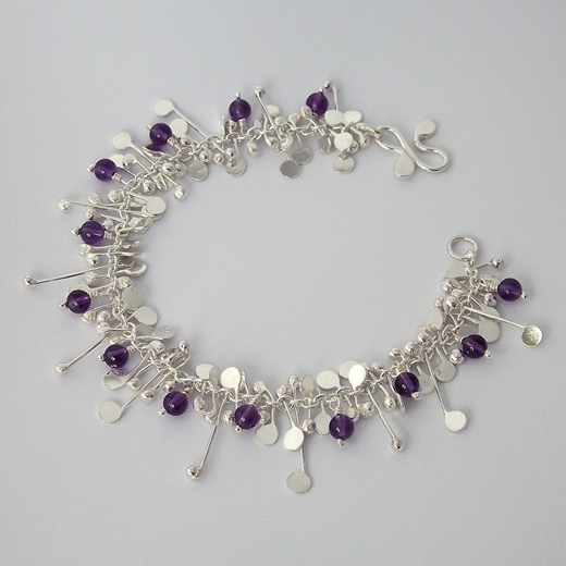 Blossom wire bracelet with amethyst, polished by Fiona DeMarco