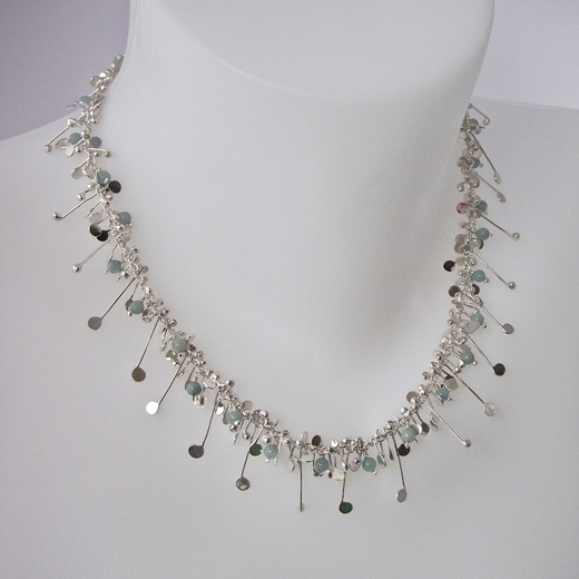 Blossom wire necklace with amazonite, polished by Fiona DeMarco