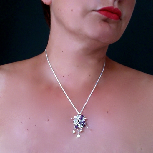Blossom wire cluster pendant with amethyst, polished by Fiona DeMarco
