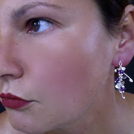 Blossom wire stud earrings with amethyst, polished by Fiona DeMarco