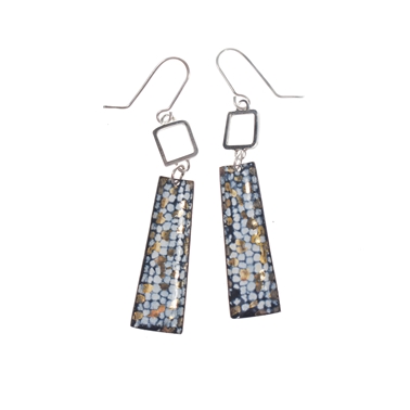 Blue and Gold Square Wire Rectangle Drop Earrings