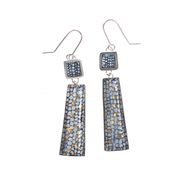 Blue and Gold Square Framed Rectangle Drop Earrings