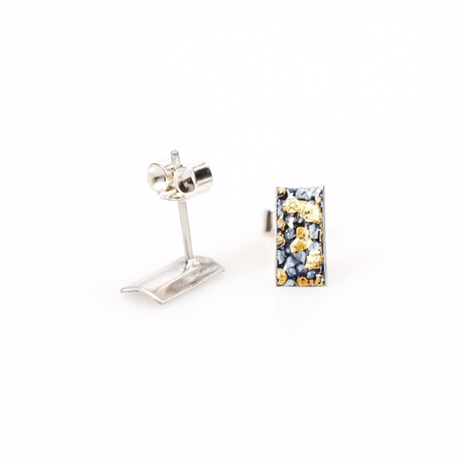 Blue and Gold Mini Rectangle Curved Studs