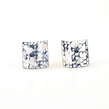 Blue and Silver Square Curved Studs