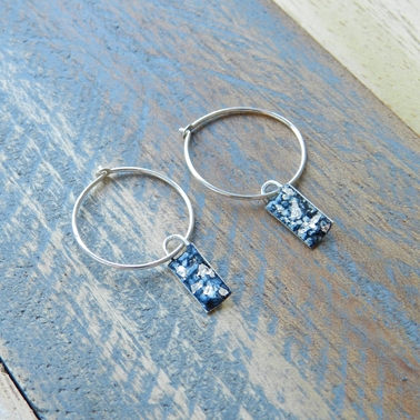 Blue and Silver Mini Rectangle Curved Hoops