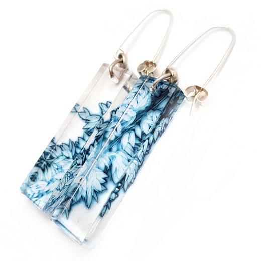 Navy Line Drawing Grasses Rectangle Earrings (angled)