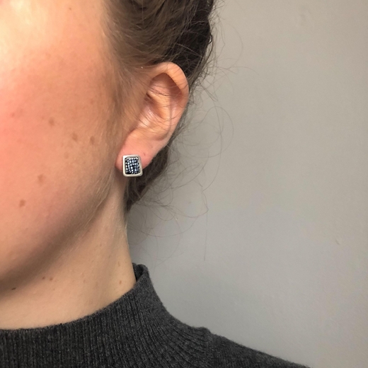 Blue Square Framed Stud Earrings