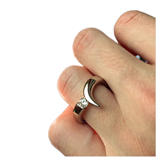 Tension Set 18ct Diamond Point Ring on Finger