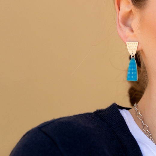 Leonora earrings on model - similar size to pointy arch earring