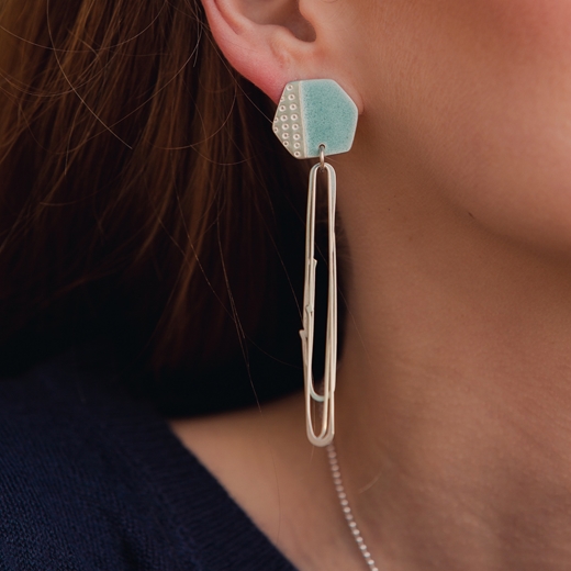 Basalt earrings in seaglass on model