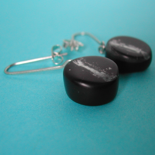 black resin and aluminium leaf round drops side view