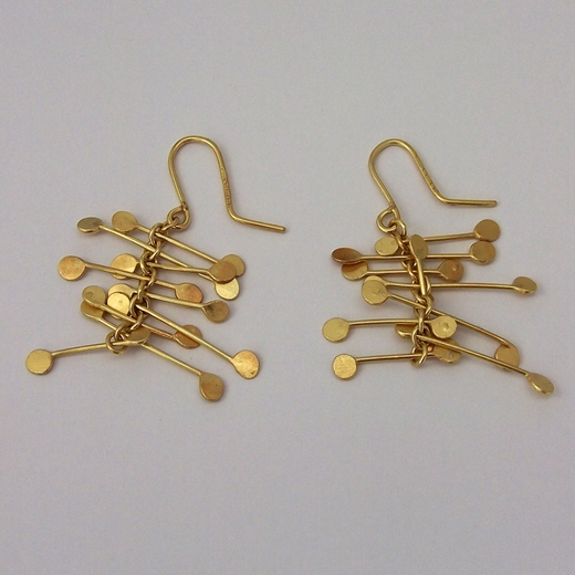 Chaos wire dangling earrings, gold satin by Fiona DeMarco