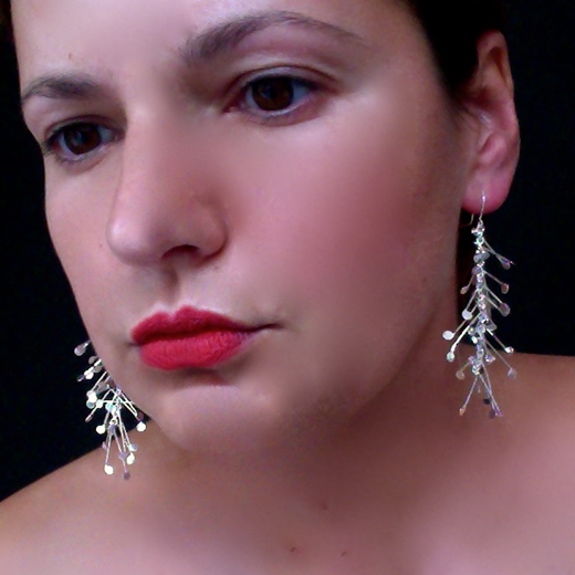 Chaos long dangling wire earrings, polished by Fiona DeMarco